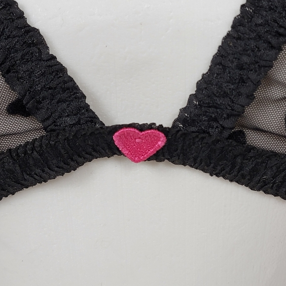PINK Victoria's Secret Black Velvet Heart Mesh Bralette Tease M/L - Picture 6 of 11